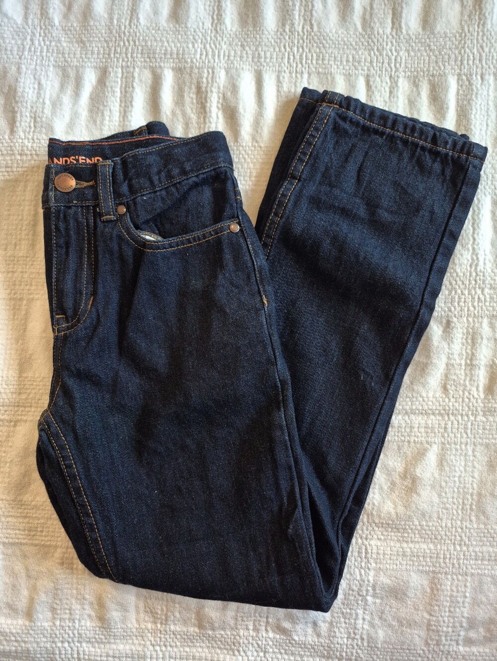 Lands' End boys 10 slim dark wash flannel lined jeans EUC